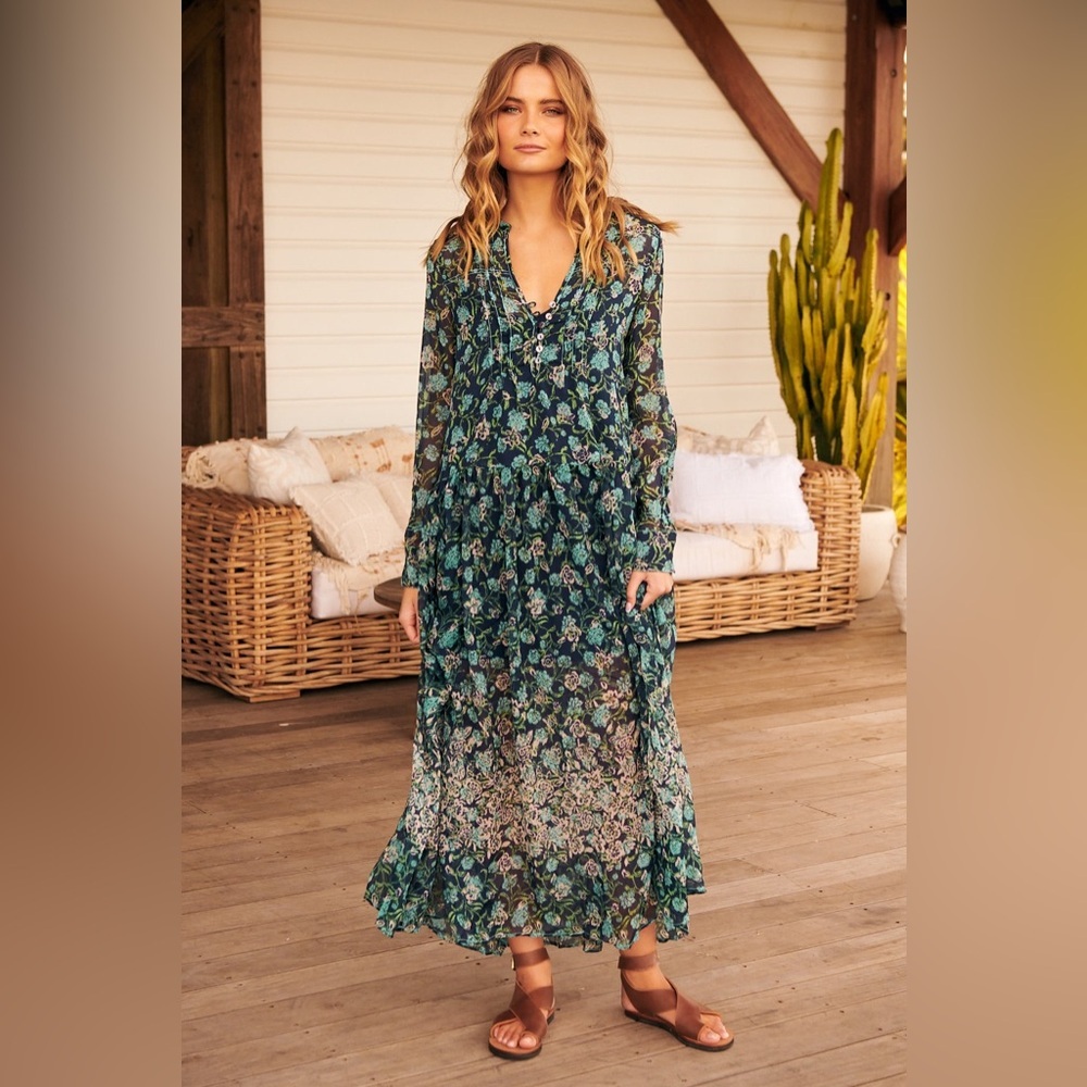 Free People Women's See It Through Floral Long Sleeve Maxi Dress - Size L